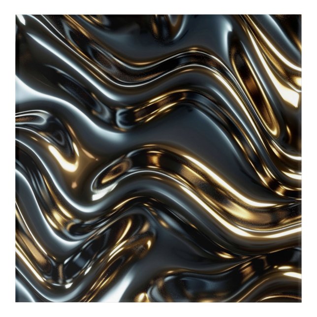 Liquid Silver & Gold Waves — Modern Abstract Wall  Acrylic Print (Front)