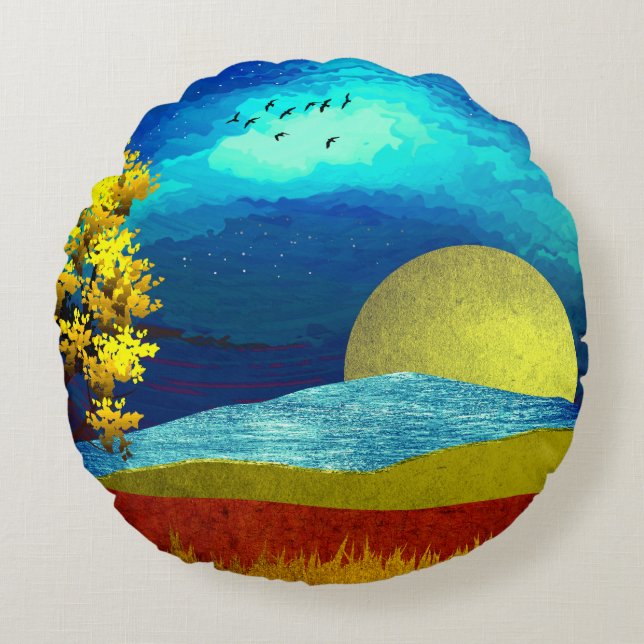 Liquid Sky Landscape Round Pillow (Front)