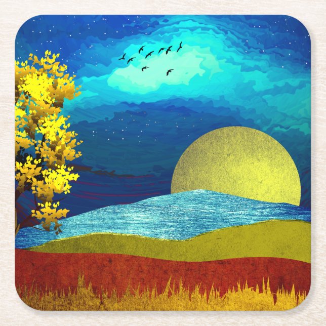 Liquid Sky Landscape Square Paper Coaster (Front)