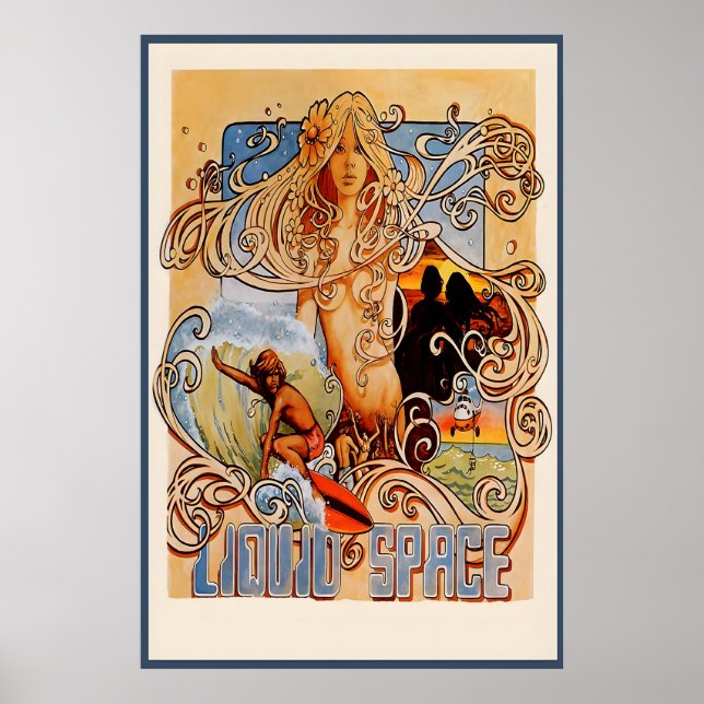 Liquid Space 1970s era Surf Illustration Poster (Front)
