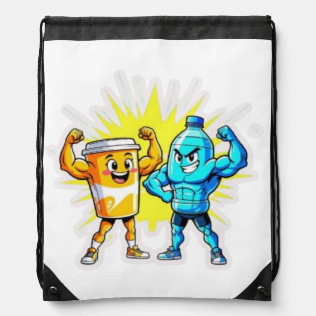 Liquid Strength – Funny Juice & Water Muscle Desig Drawstring Bag (Front)