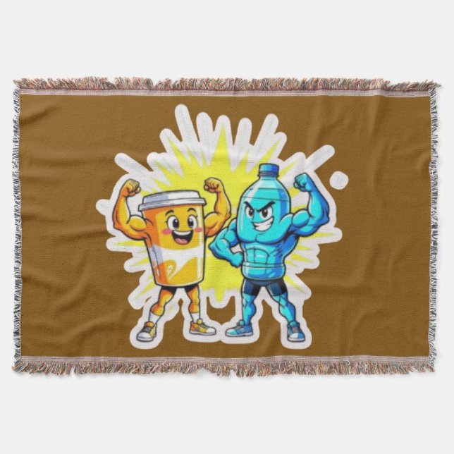 Liquid Strength – Funny Juice & Water Muscle Desig Throw Blanket (Front)
