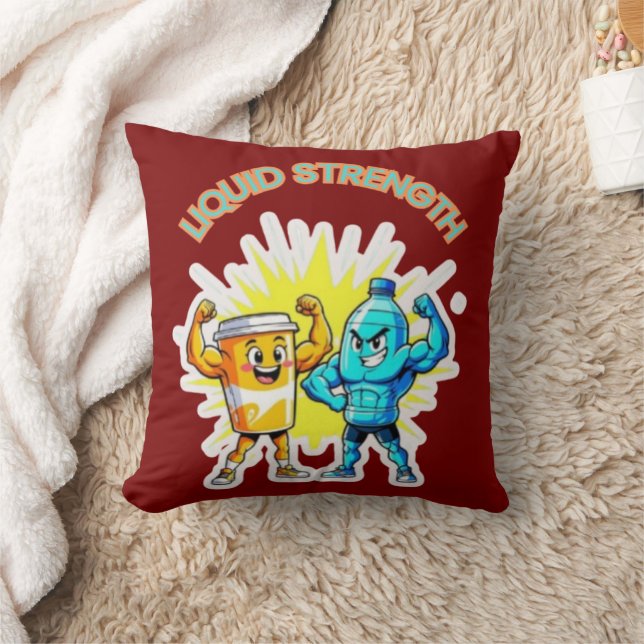 Liquid Strength – Funny Juice & Water Muscle Desig Throw Pillow (Blanket)