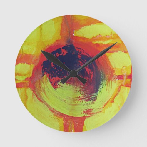 Liquid Sunshine red yellow abstract Round Clock