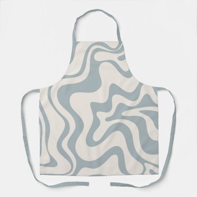 Liquid Swirl Abstract Pattern Blue-Grey and Cream Apron (Front)