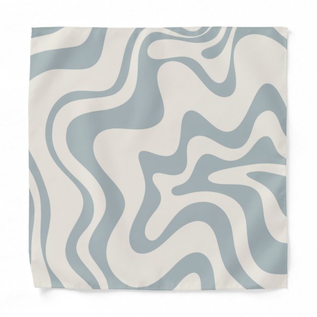 Liquid Swirl Abstract Pattern Blue-Grey and Cream Bandana (Front)