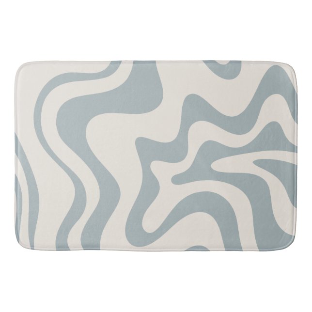 Liquid Swirl Abstract Pattern Blue-Grey and Cream Bath Mat (Front)