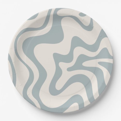 Liquid Swirl Abstract Pattern Blue_Grey and Cream Paper Plates