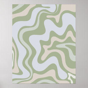 Liquid Swirl Abstract Pattern in Sage Green Poster