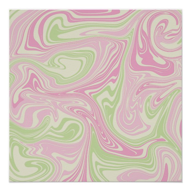 Liquid Swirl Green Pink Pattern Poster (Front)