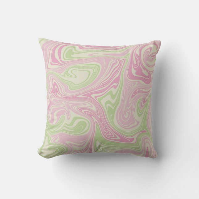 Liquid Swirl Green Pink Pattern Throw Pillow (Front)