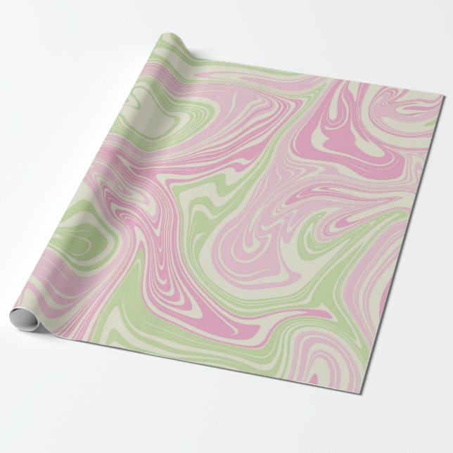 Liquid Swirl Green Pink Pattern Wrapping Paper (Unrolled)