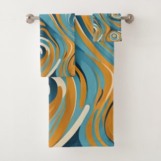 Liquid Swirl Ochre Blue Trippy Pattern