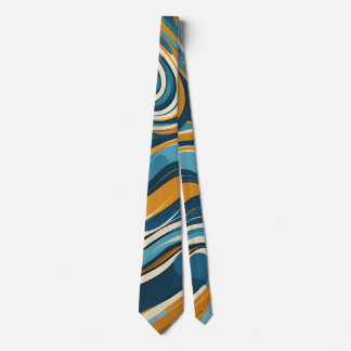 Liquid Swirl Ochre Blue Trippy Pattern Neck Tie