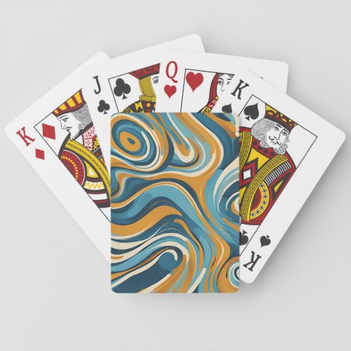 Liquid Swirl Ochre Blue Trippy Pattern Poker Cards