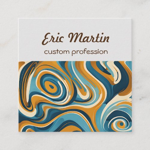 Liquid Swirl Ochre Blue Trippy Pattern Square Business Card