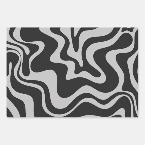 Liquid Swirl Retro Abstract Pattern Black and Gray Wrapping Paper Sheets