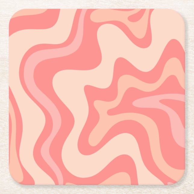 Liquid Swirl Retro Abstract Pattern Blush Pink Square Paper Coaster (Front)