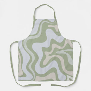 Liquid Swirl Retro Abstract Pattern Sage Green Apron