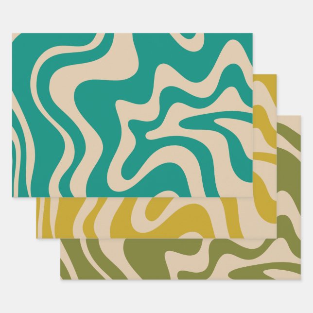 Liquid Swirl Retro Abstract Pattern Wrapping Paper Sheets (Set)