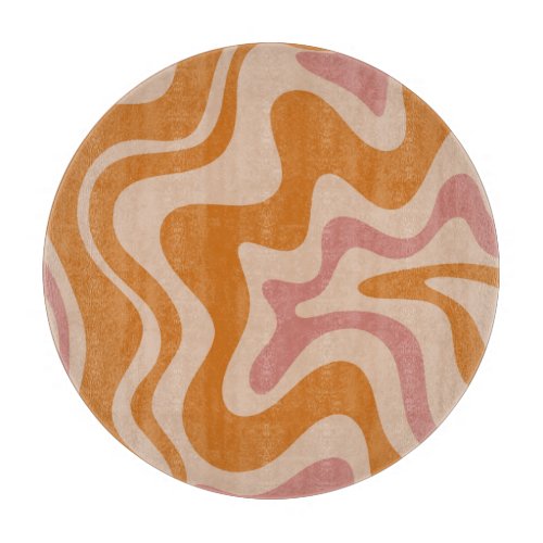 Liquid Swirl Retro Vibe Orange and Dusky Pink Cutting Board