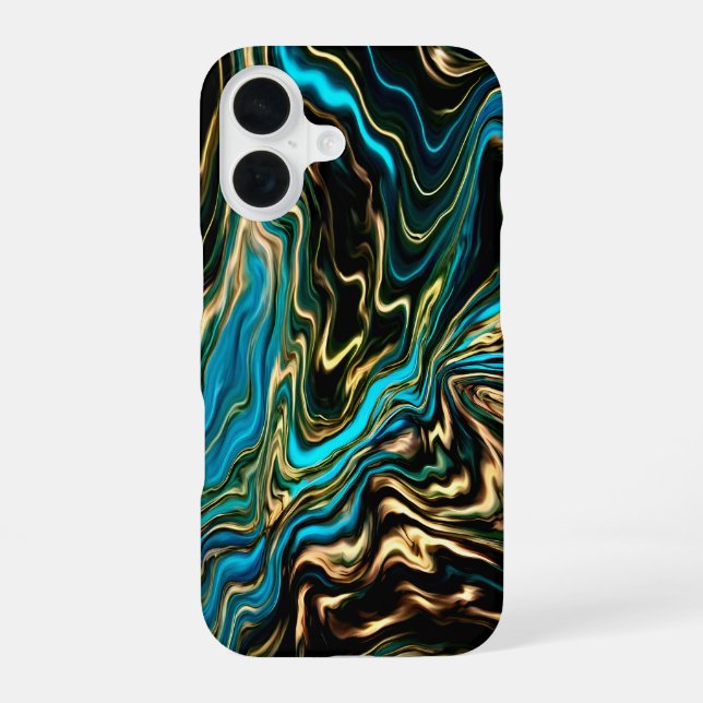 Liquid Swirls Black Turquoise Iphone Case (Back)