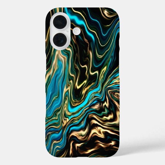 Liquid Swirls Black Turquoise Iphone Case (Back)