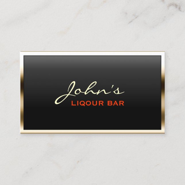 Liquor Bar Modern Gold Border Business Card (Front)