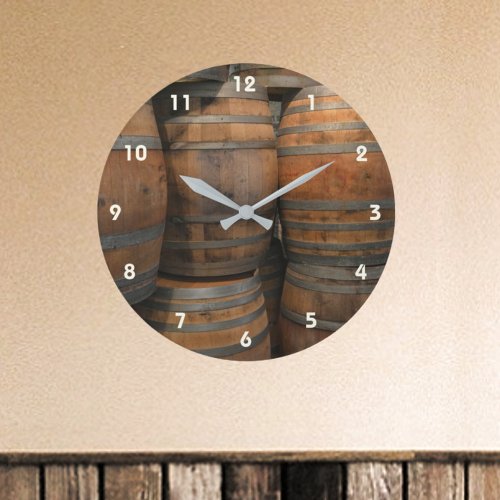 Liquor Barrel Kegs of Wood Photographic Bar Large Clock