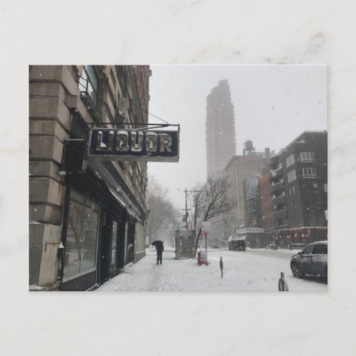 Liquor Store Columbus Avenue Winter Snowstorm NYC Postcard