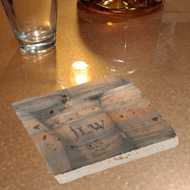 Liquor Wooden Barrel Kegs Monogrammed Photographic Stone Coaster (Creator Uploaded)