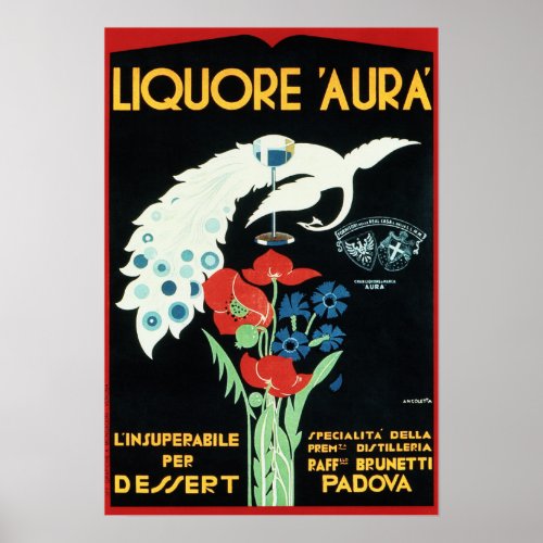 LIQUORE AURA Padova Italy Vintage Liqueur Aperitif Poster