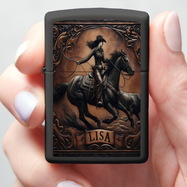 Lisa Cowgirl Rodeo Art Zippo Lighter (In Hand)