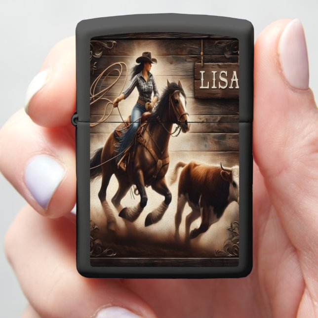 Lisa Cowgirl's Rodeo Chase Zippo Lighter (In Hand)