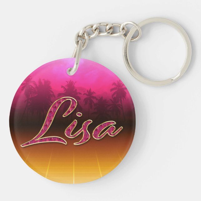 Lisa First Name golden pink keychain (Back)