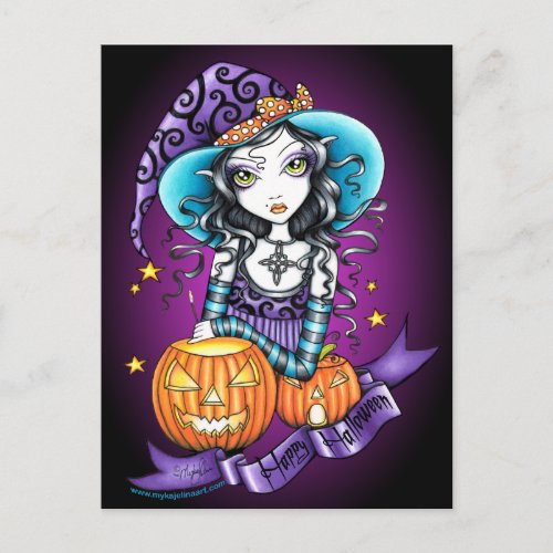 "Lisa" Halloween Pumpkin Witch Postcard