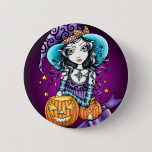 Lisa Magical HALLOWEEN Pumpkin Witch Pinback Button