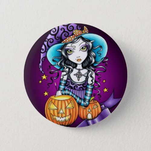 Lisa Magical HALLOWEEN Pumpkin Witch Pinback Button
