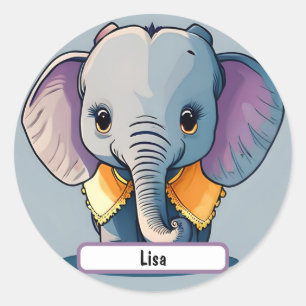 Lisa the Baby Elephant, With Custom Nametag! Classic Round Sticker