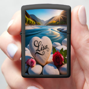 Lisa's Heart stone by the River Zippo Lighter