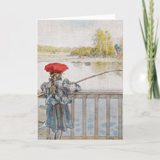 Lisbeth a Little Girl Fishing by Carl Larsson Card