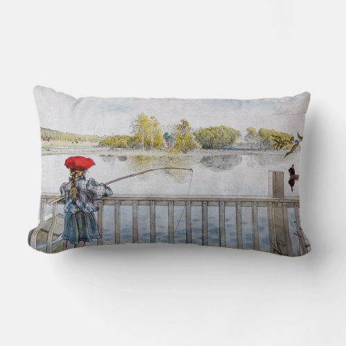 Lisbeth Fishing by Carl Larsson Lumbar Pillow