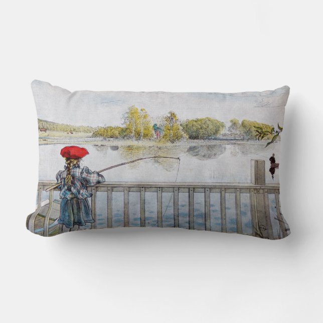 Lisbeth Fishing by Carl Larsson Lumbar Pillow (Front)