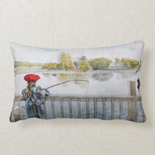 Lisbeth Fishing by Carl Larsson Lumbar Pillow