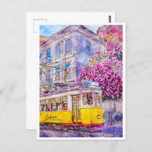 Lisboa Portugal Travel Place Watercolor Postcard