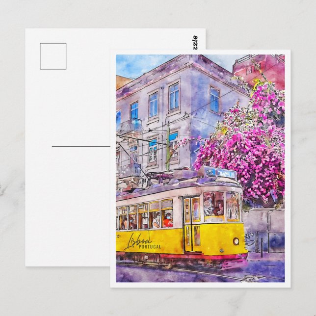 Lisboa Portugal Travel Place Watercolor Postcard (Front/Back)