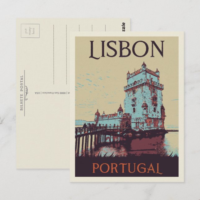 Lisbon Belem tower illustration Portugal Postcard (Front/Back)