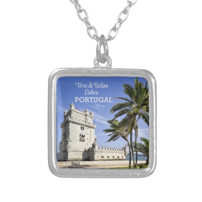 Lisbon Belém Tower photo, in Portugal Silver Plated Necklace (Front)