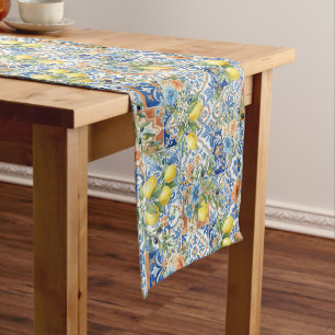 Lisbon Blue Lemon Tile Citrus Table Decor Short Table Runner