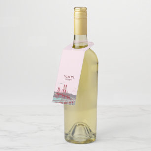 Lisbon bridge in vintage style bottle hanger tag